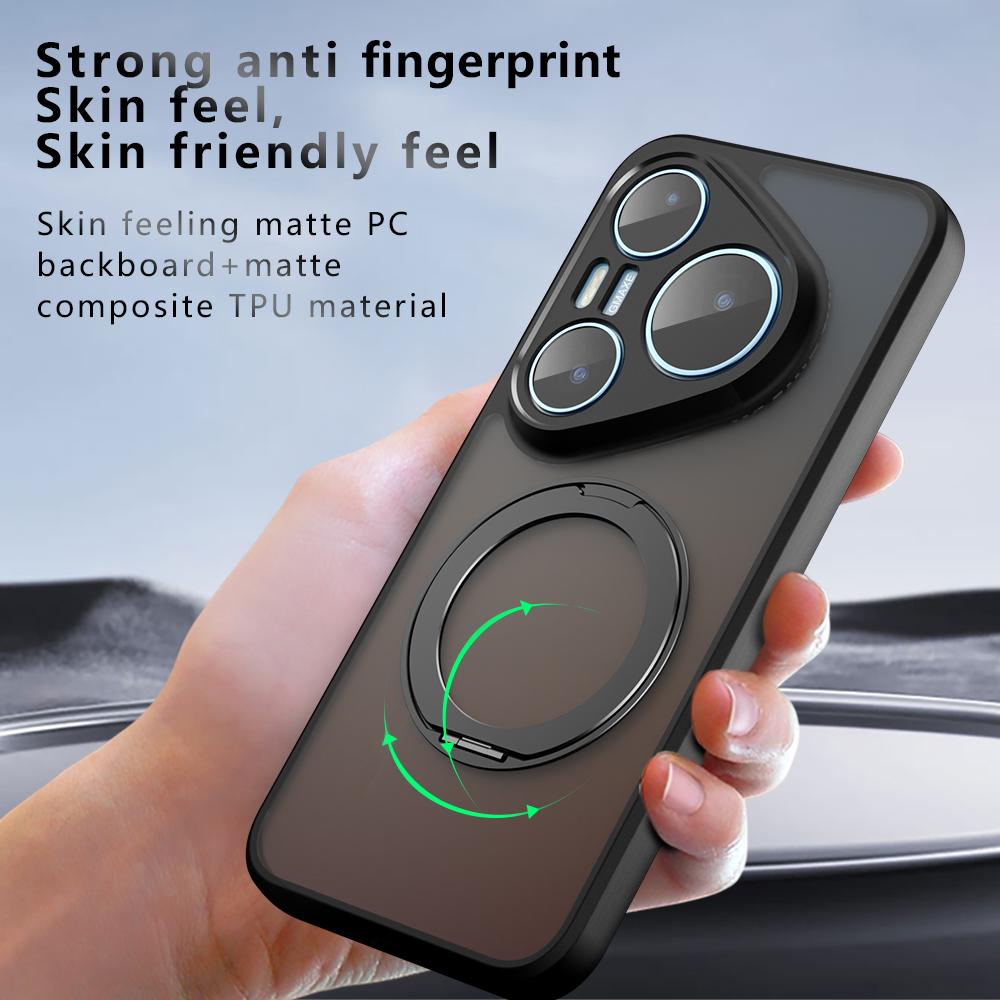 For Huawei Pura 90 Pro Max Armor Magnetic Holder PC Hybrid TPU Phone Case - Frosted Black - EDA009379203A