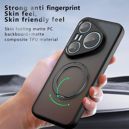For Huawei Pura 90 Pro Max Armor Magnetic Holder PC Hybrid TPU Phone Case - Frosted Black - EDA009379203A