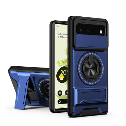 For Google Pixel 6 Lens Sliding Window Multifunctional Magnetic Shockproof Phone Case - Royal Blue - EDA009380002A