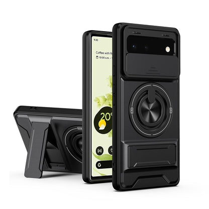 For Google Pixel 6 Lens Sliding Window Multifunctional Magnetic Shockproof Phone Case - Black - EDA009380002B