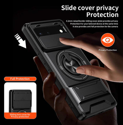 For Google Pixel 6 Lens Sliding Window Multifunctional Magnetic Shockproof Phone Case - Black - EDA009380002B