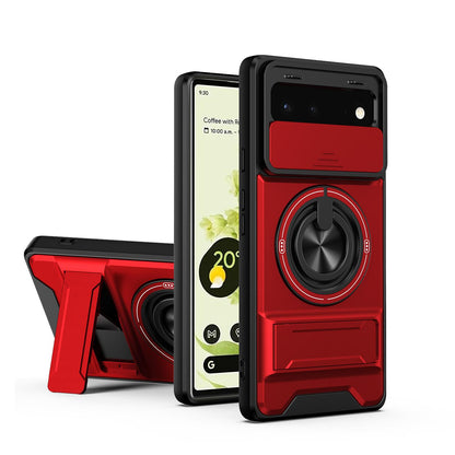 For Google Pixel 6 Lens Sliding Window Multifunctional Magnetic Shockproof Phone Case - Red - EDA009380002C