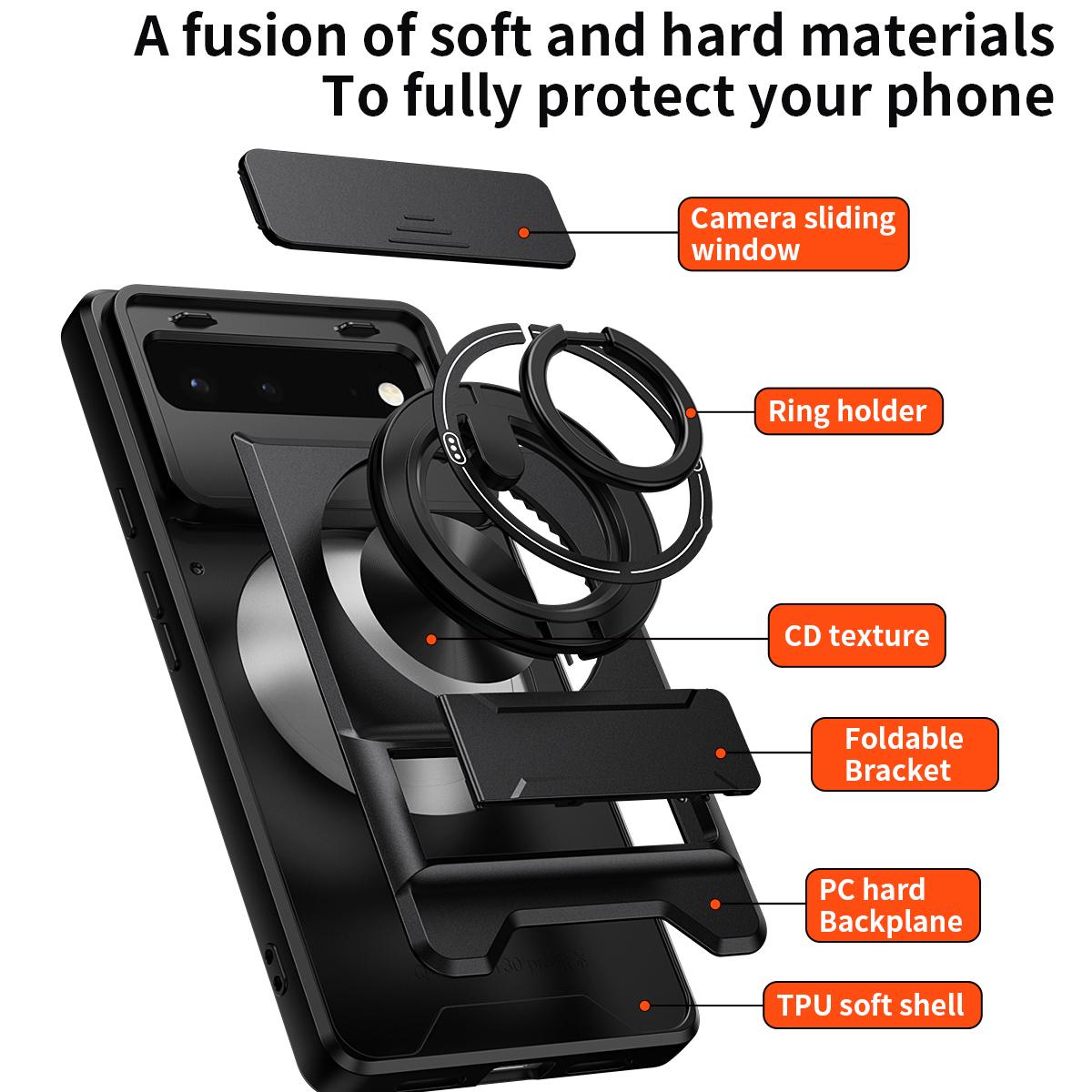 For Google Pixel 6 Lens Sliding Window Multifunctional Magnetic Shockproof Phone Case - Red - EDA009380002C