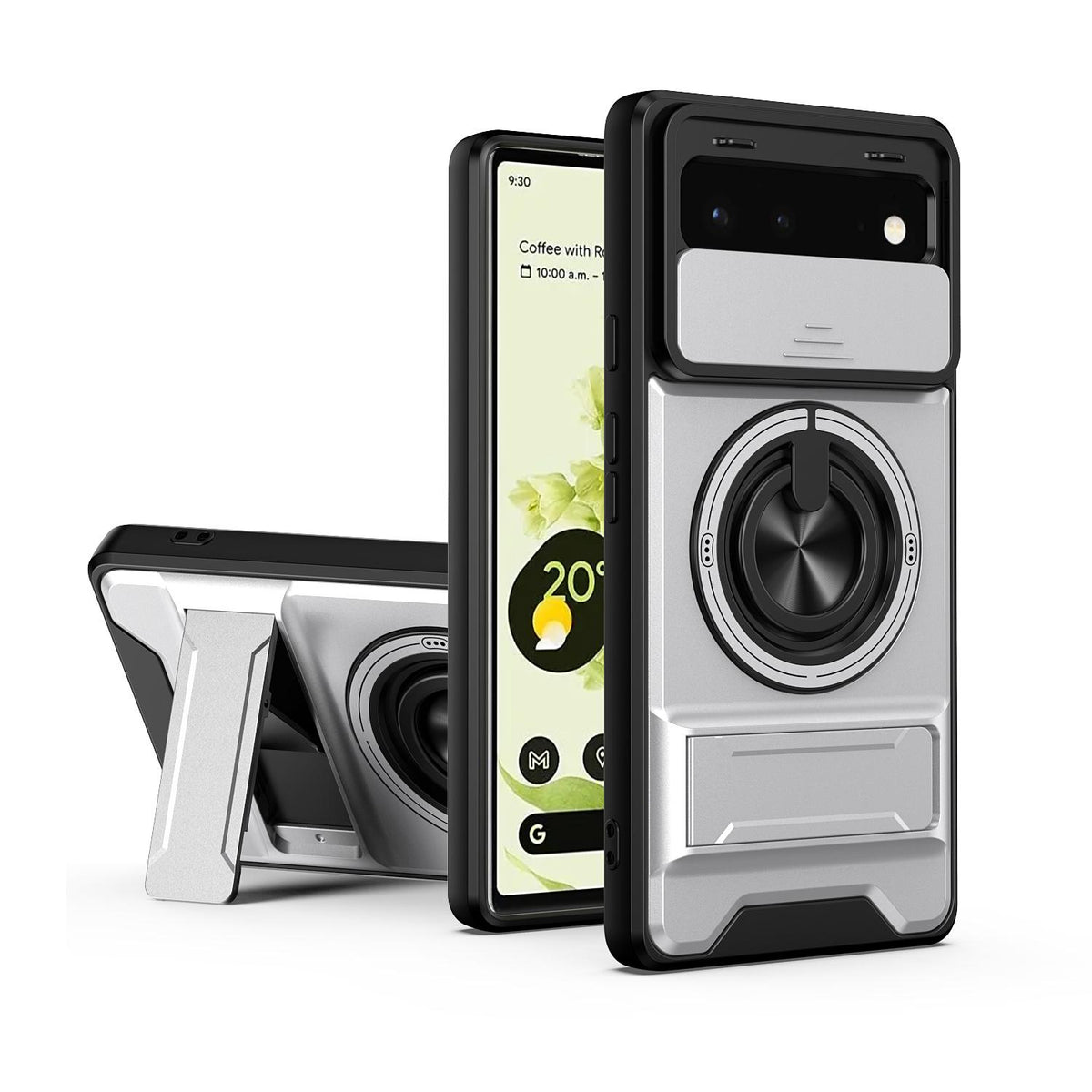 For Google Pixel 6 Lens Sliding Window Multifunctional Magnetic Shockproof Phone Case - Titanium Gray - EDA009380002D