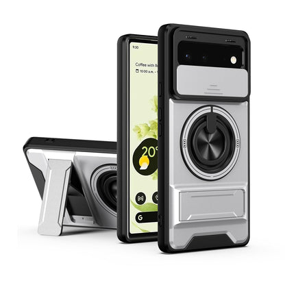 For Google Pixel 6 Lens Sliding Window Multifunctional Magnetic Shockproof Phone Case - Titanium Gray - EDA009380002D