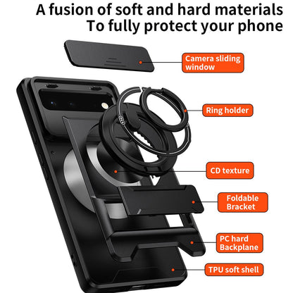 For Google Pixel 6 Lens Sliding Window Multifunctional Magnetic Shockproof Phone Case - Titanium Gray - EDA009380002D