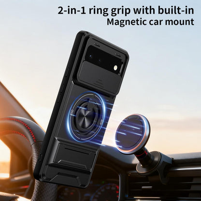 For Google Pixel 6 Lens Sliding Window Multifunctional Magnetic Shockproof Phone Case - Titanium Gray - EDA009380002D