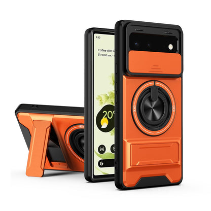 For Google Pixel 6 Lens Sliding Window Multifunctional Magnetic Shockproof Phone Case - Orange - EDA009380002E