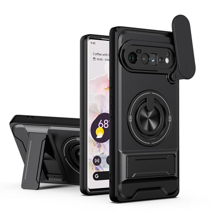 For Google Pixel 6 Pro Lens Sliding Window Multifunctional Magnetic Shockproof Phone Case - Black - EDA009380003B