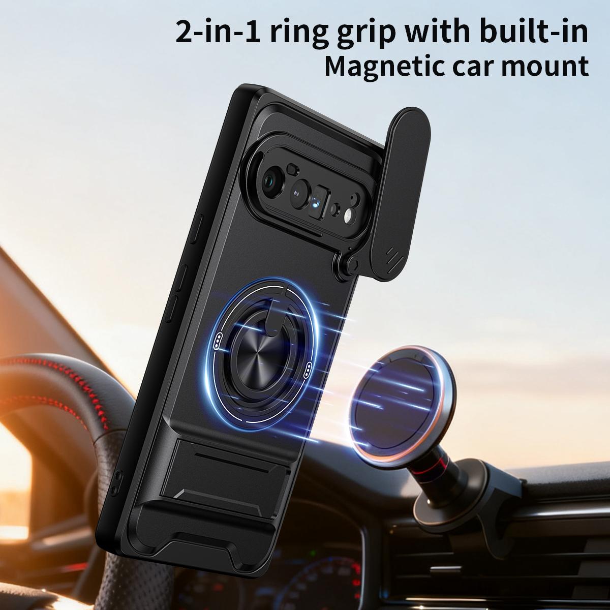 For Google Pixel 6 Pro Lens Sliding Window Multifunctional Magnetic Shockproof Phone Case - Black - EDA009380003B