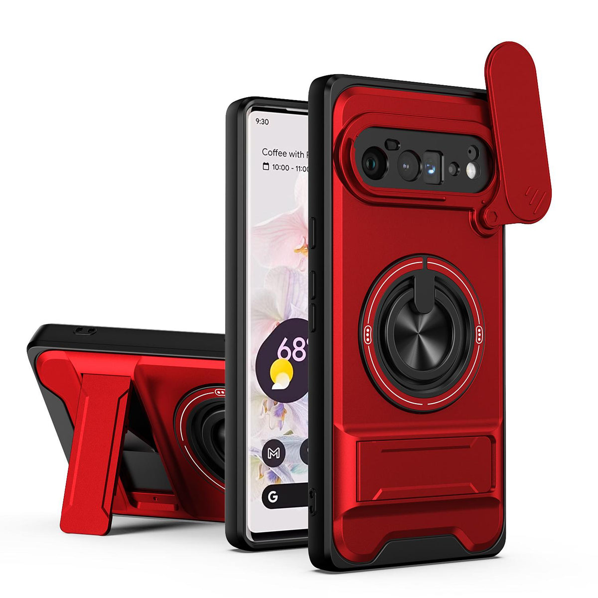 For Google Pixel 6 Pro Lens Sliding Window Multifunctional Magnetic Shockproof Phone Case - Red - EDA009380003C