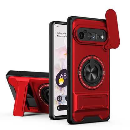 For Google Pixel 6 Pro Lens Sliding Window Multifunctional Magnetic Shockproof Phone Case - Red - EDA009380003C