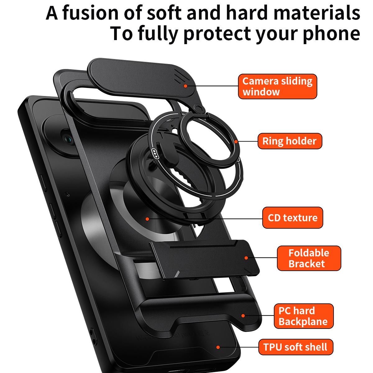 For Google Pixel 6 Pro Lens Sliding Window Multifunctional Magnetic Shockproof Phone Case - Red - EDA009380003C