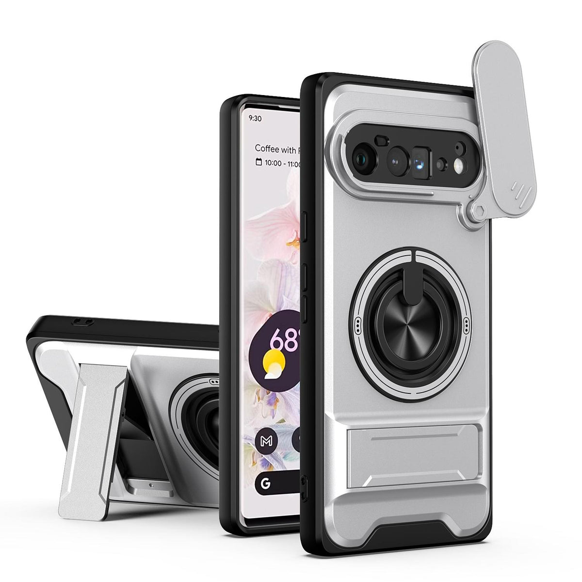 For Google Pixel 6 Pro Lens Sliding Window Multifunctional Magnetic Shockproof Phone Case - Titanium Gray - EDA009380003D