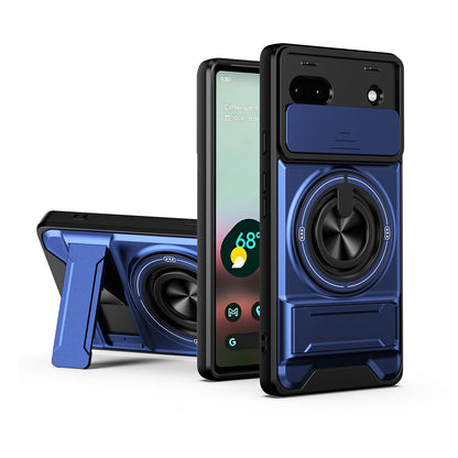 For Google Pixel 6a Lens Sliding Window Multifunctional Magnetic Shockproof Phone Case - Royal Blue - EDA009380004A