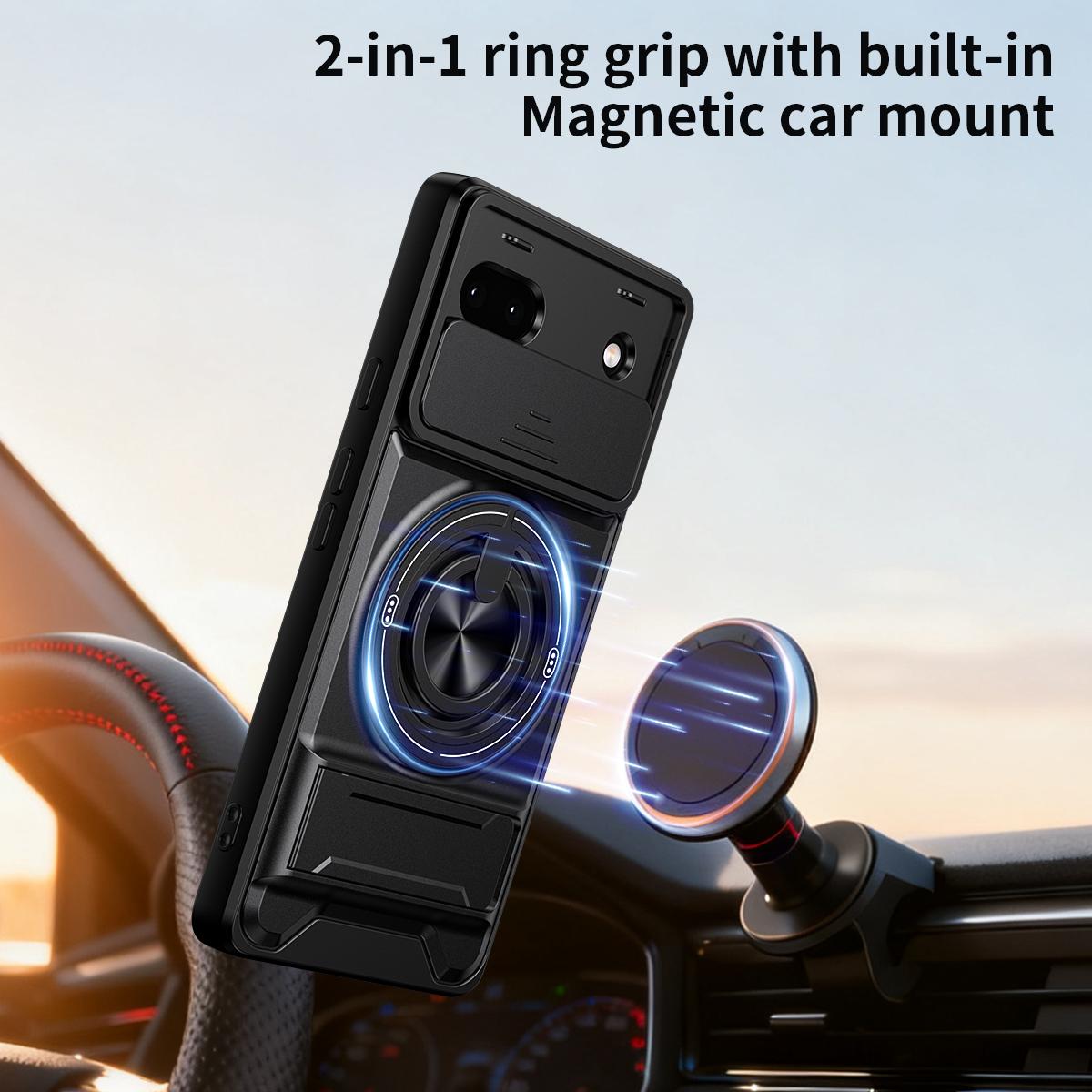 For Google Pixel 6a Lens Sliding Window Multifunctional Magnetic Shockproof Phone Case - Royal Blue - EDA009380004A