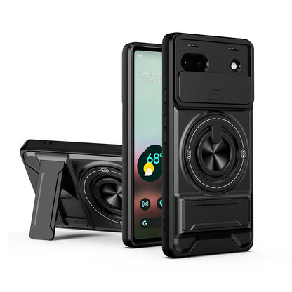 For Google Pixel 6a Lens Sliding Window Multifunctional Magnetic Shockproof Phone Case - Black - EDA009380004B