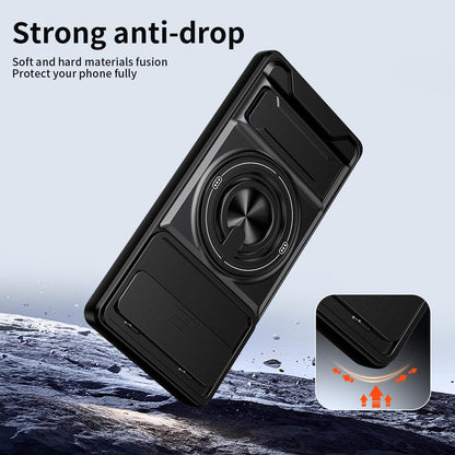 For Google Pixel 6a Lens Sliding Window Multifunctional Magnetic Shockproof Phone Case - Black - EDA009380004B