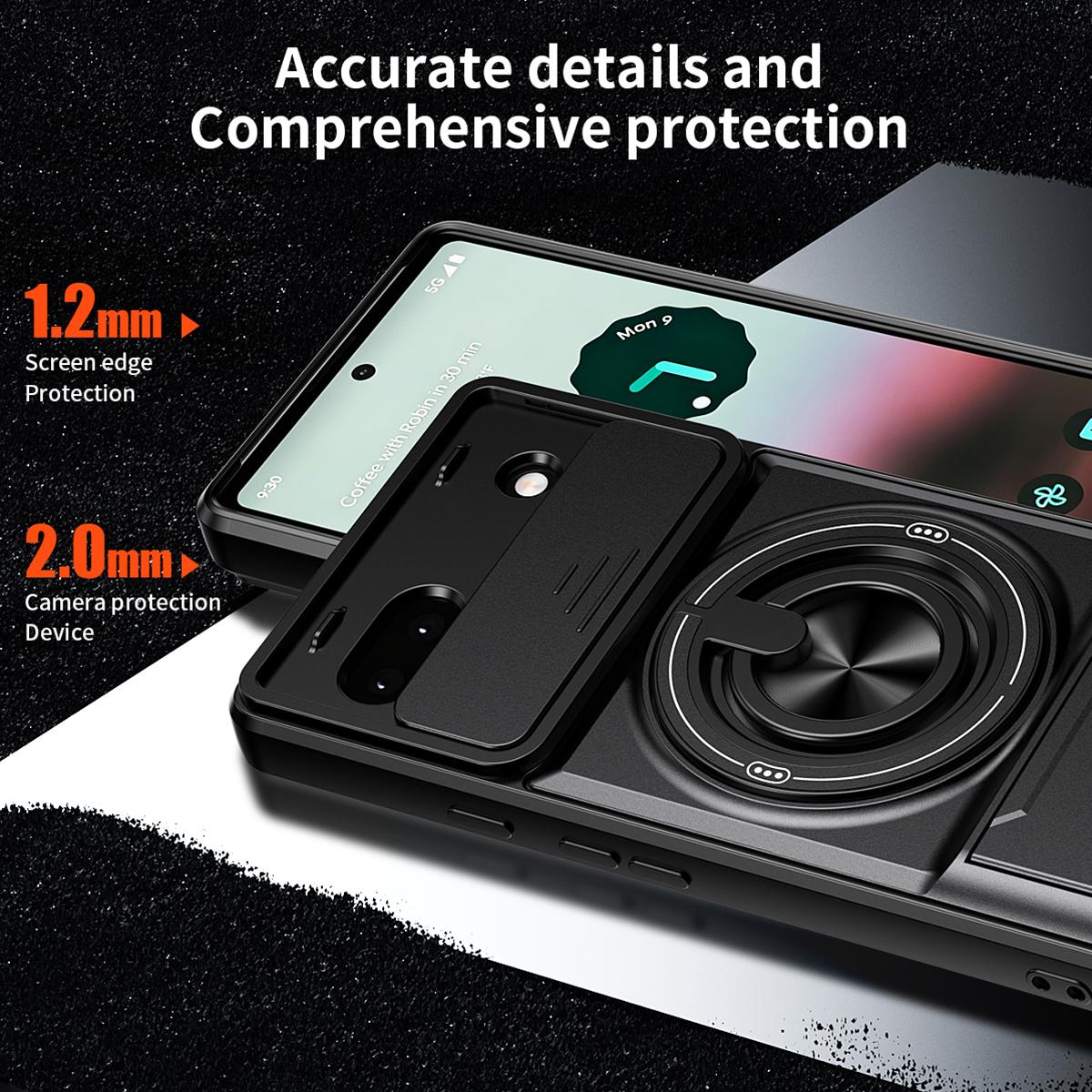 For Google Pixel 6a Lens Sliding Window Multifunctional Magnetic Shockproof Phone Case - Black - EDA009380004B
