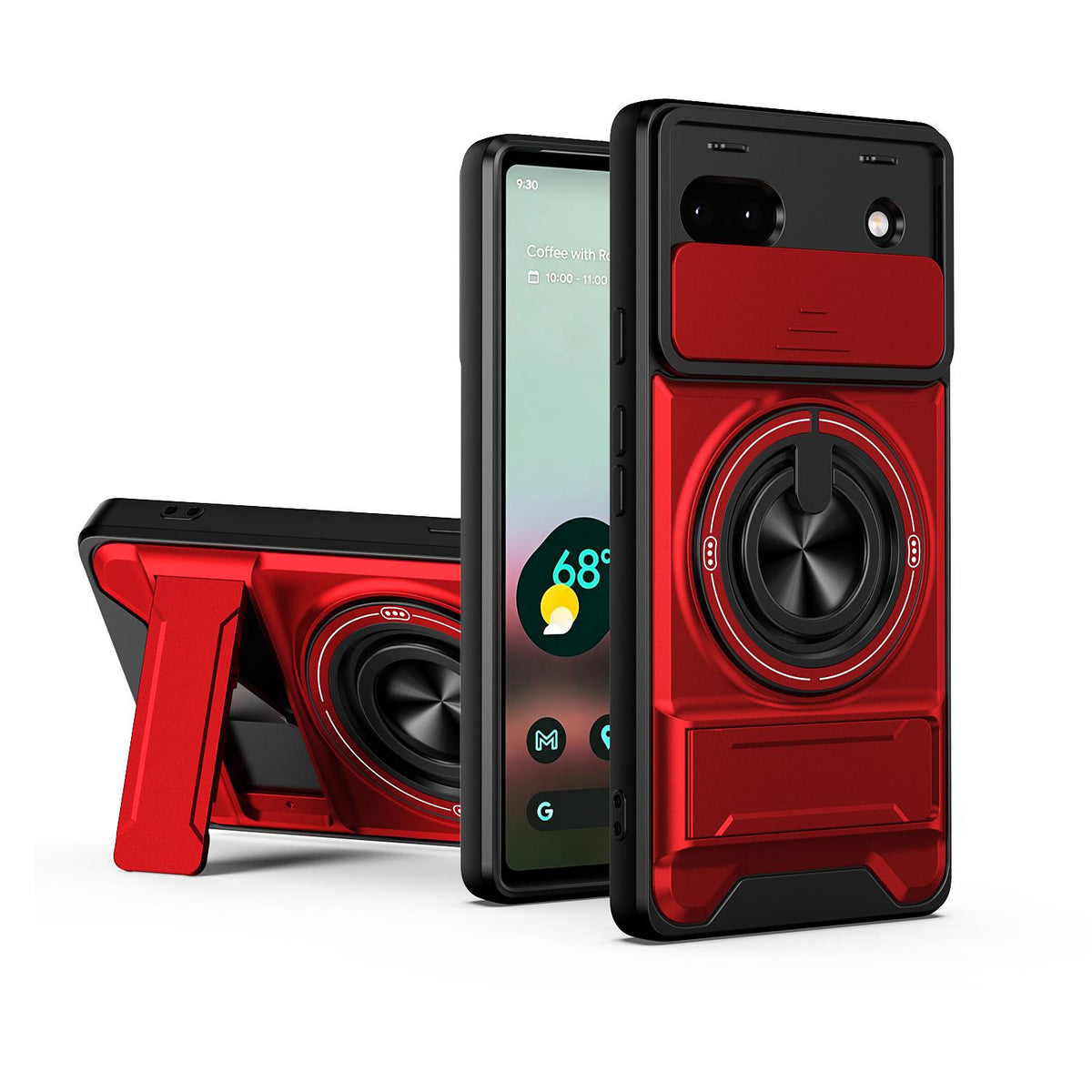 For Google Pixel 6a Lens Sliding Window Multifunctional Magnetic Shockproof Phone Case - Red - EDA009380004C