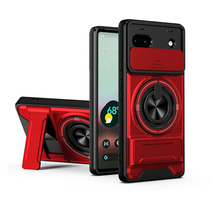 For Google Pixel 6a Lens Sliding Window Multifunctional Magnetic Shockproof Phone Case - Red - EDA009380004C