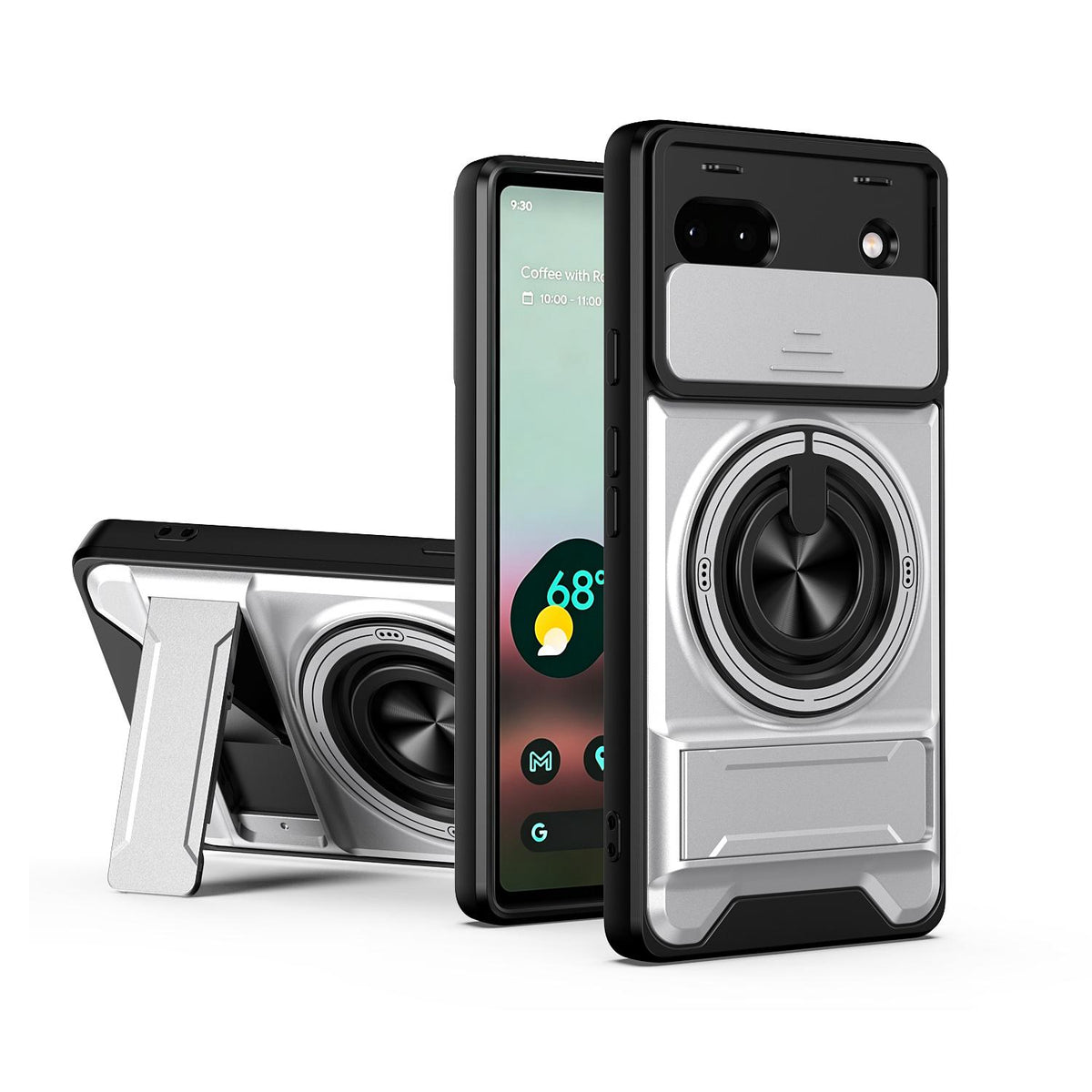 For Google Pixel 6a Lens Sliding Window Multifunctional Magnetic Shockproof Phone Case - Titanium Gray - EDA009380004D
