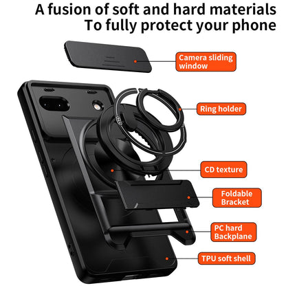 For Google Pixel 6a Lens Sliding Window Multifunctional Magnetic Shockproof Phone Case - Titanium Gray - EDA009380004D