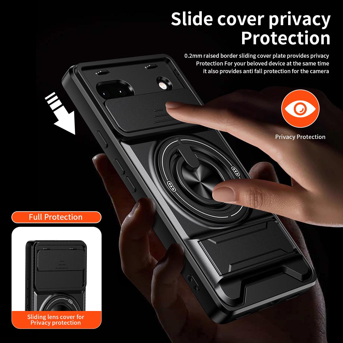 For Google Pixel 6a Lens Sliding Window Multifunctional Magnetic Shockproof Phone Case - Titanium Gray - EDA009380004D