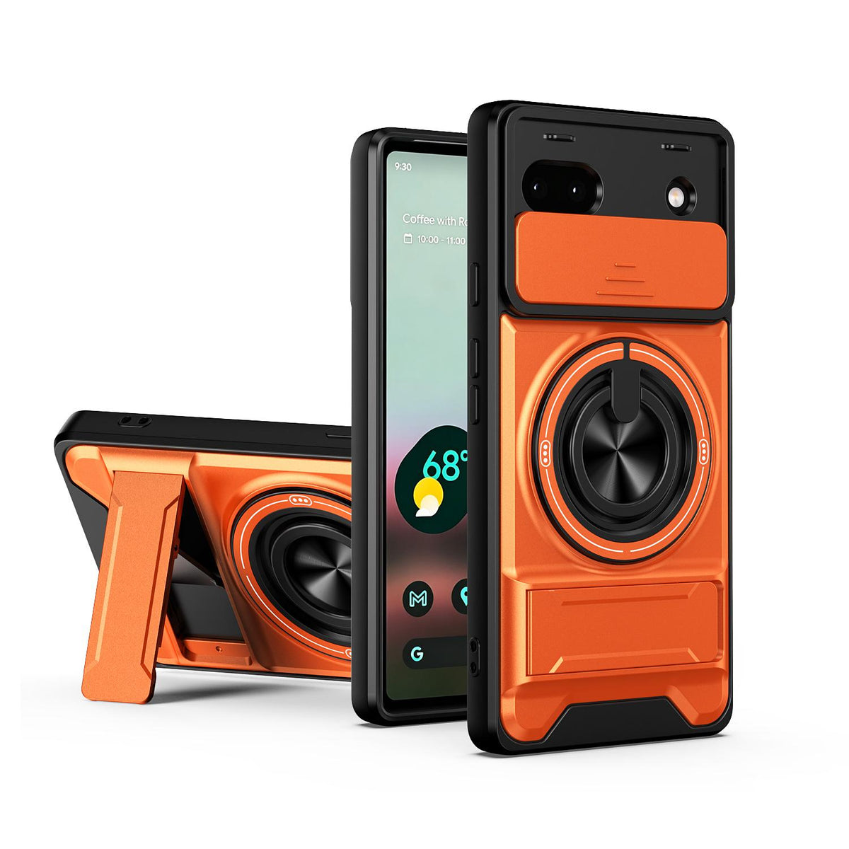 For Google Pixel 6a Lens Sliding Window Multifunctional Magnetic Shockproof Phone Case - Orange - EDA009380004E