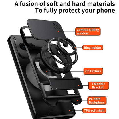For Google Pixel 7 5G Lens Sliding Window Multifunctional Magnetic Shockproof Phone Case - Black - EDA009380005B