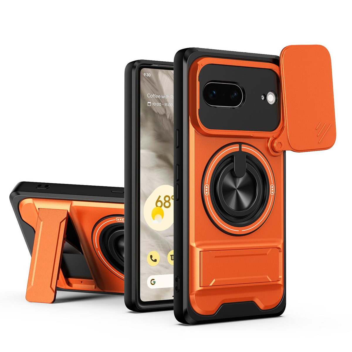 For Google Pixel 7 5G Lens Sliding Window Multifunctional Magnetic Shockproof Phone Case - Orange - EDA009380005E