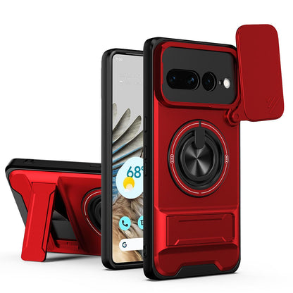 For Google Pixel 7 Pro 5G Lens Sliding Window Multifunctional Magnetic Shockproof Phone Case - Red - EDA009380006C