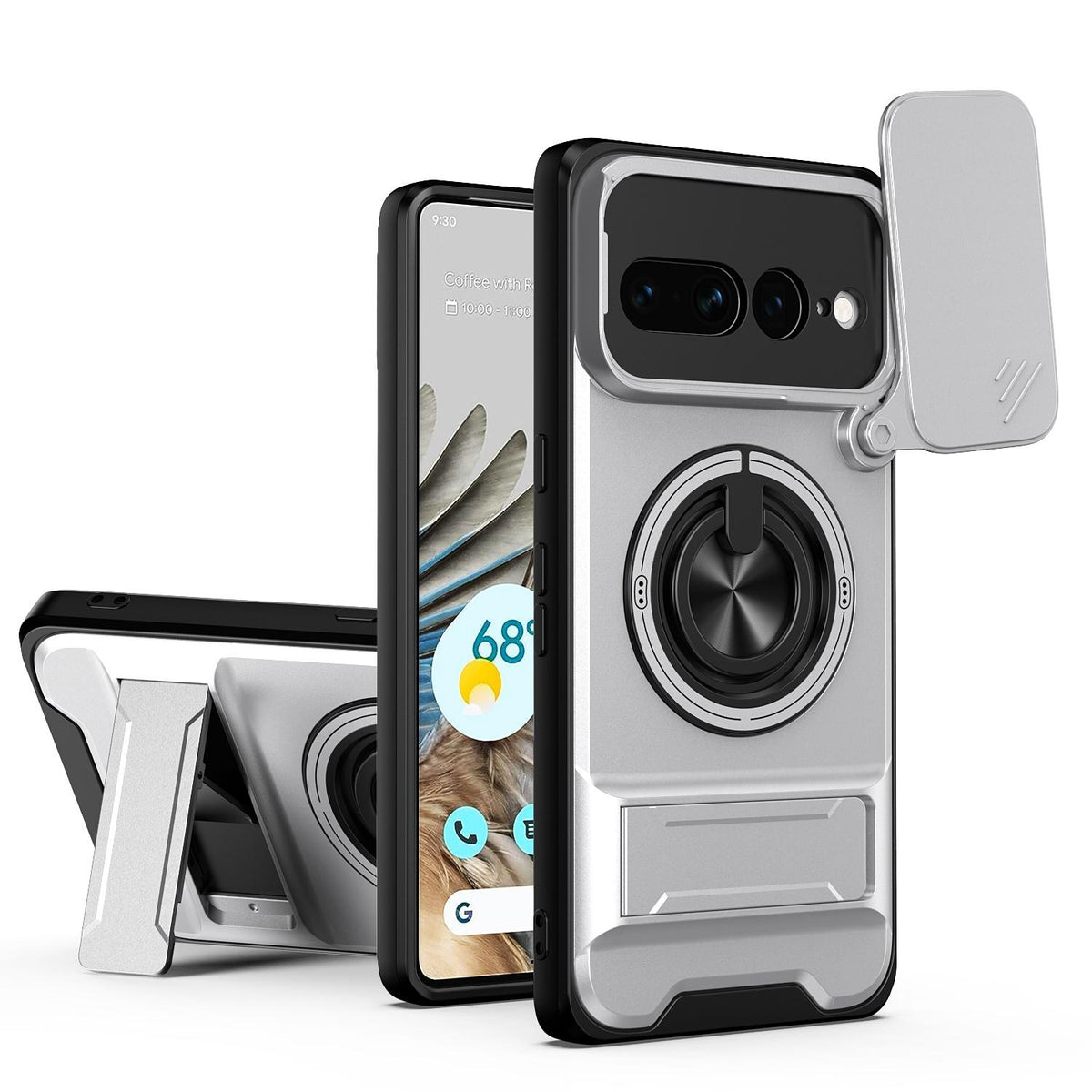 For Google Pixel 7 Pro 5G Lens Sliding Window Multifunctional Magnetic Shockproof Phone Case - Titanium Gray - EDA009380006D