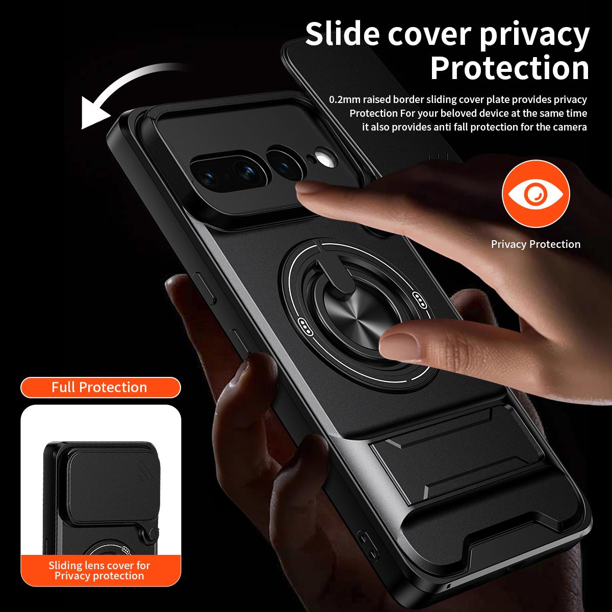 For Google Pixel 7 Pro 5G Lens Sliding Window Multifunctional Magnetic Shockproof Phone Case - Titanium Gray - EDA009380006D
