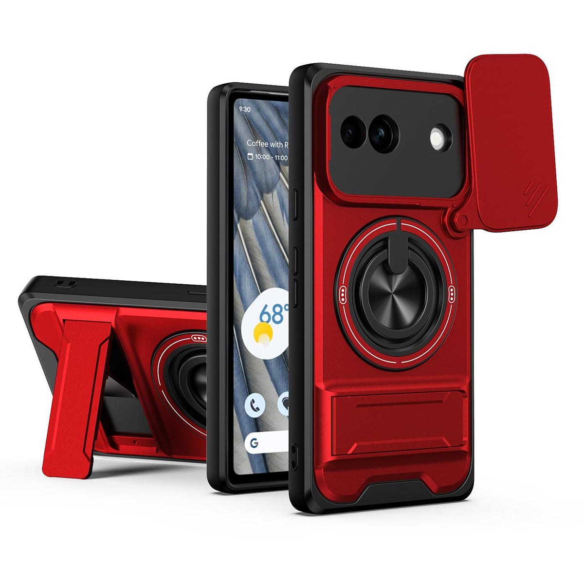 For Google Pixel 7a Lens Sliding Window Multifunctional Magnetic Shockproof Phone Case - Red - EDA009380007C