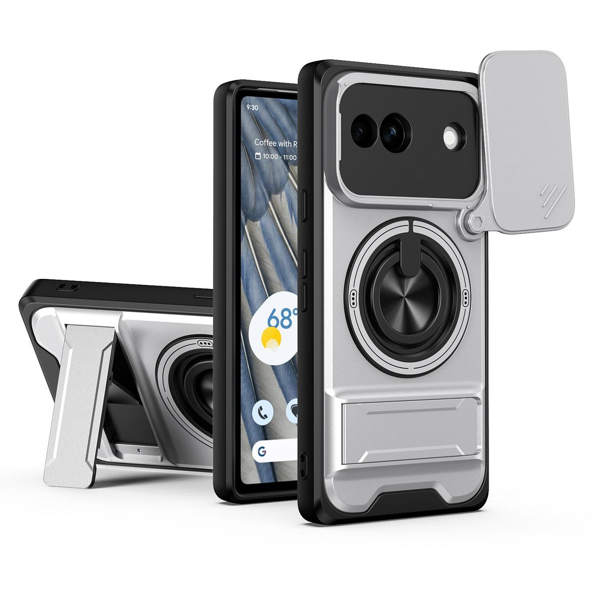 For Google Pixel 7a Lens Sliding Window Multifunctional Magnetic Shockproof Phone Case - Titanium Gray - EDA009380007D