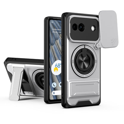 For Google Pixel 7a Lens Sliding Window Multifunctional Magnetic Shockproof Phone Case - Titanium Gray - EDA009380007D