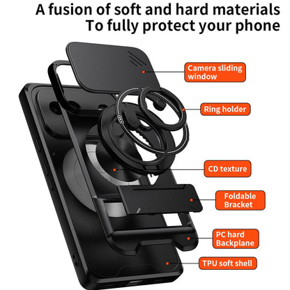 For Google Pixel 7a Lens Sliding Window Multifunctional Magnetic Shockproof Phone Case - Titanium Gray - EDA009380007D