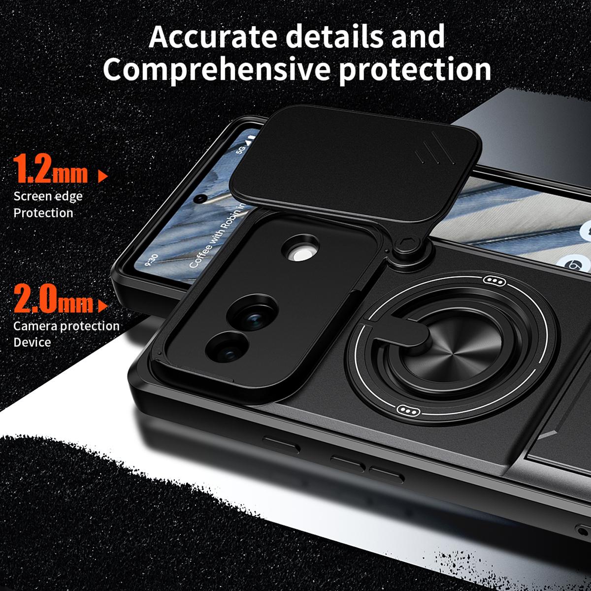 For Google Pixel 7a Lens Sliding Window Multifunctional Magnetic Shockproof Phone Case - Titanium Gray - EDA009380007D