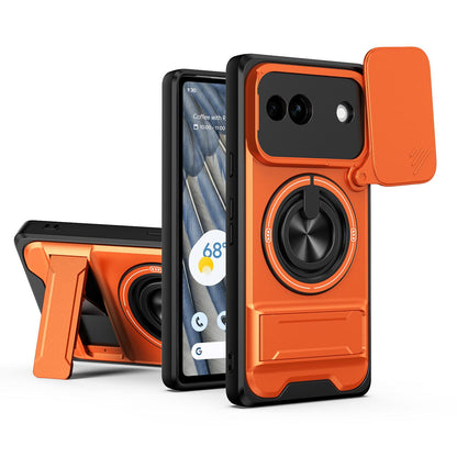 For Google Pixel 7a Lens Sliding Window Multifunctional Magnetic Shockproof Phone Case - Orange - EDA009380007E