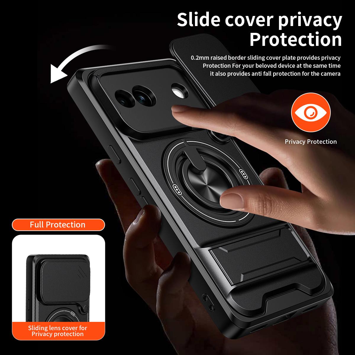 For Google Pixel 7a Lens Sliding Window Multifunctional Magnetic Shockproof Phone Case - Orange - EDA009380007E