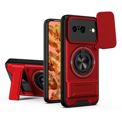 For Google Pixel 8 Lens Sliding Window Multifunctional Magnetic Shockproof Phone Case - Red - EDA009380008C