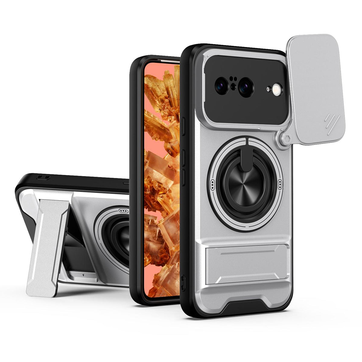 For Google Pixel 8 Lens Sliding Window Multifunctional Magnetic Shockproof Phone Case - Titanium Gray - EDA009380008D