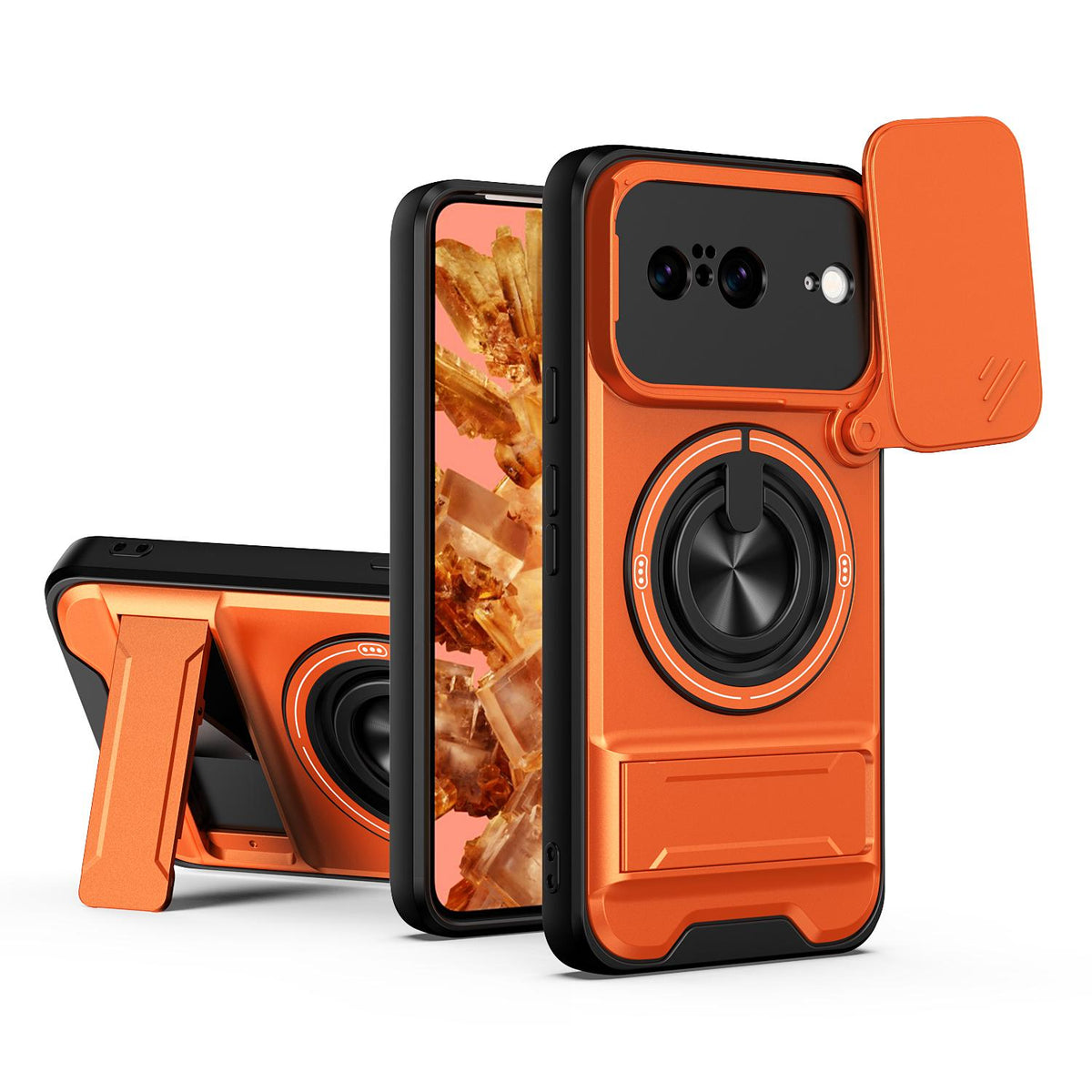 For Google Pixel 8 Lens Sliding Window Multifunctional Magnetic Shockproof Phone Case - Orange - EDA009380008E