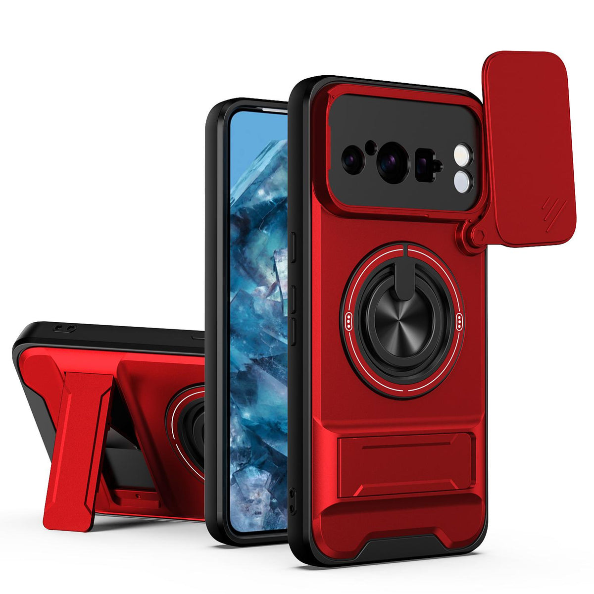 For Google Pixel 8 Pro Lens Sliding Window Multifunctional Magnetic Shockproof Phone Case - Red - EDA009380009C