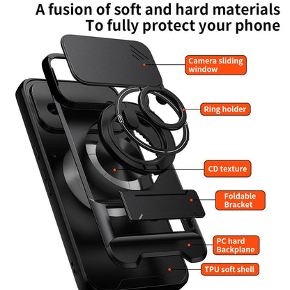 For Google Pixel 8 Pro Lens Sliding Window Multifunctional Magnetic Shockproof Phone Case - Red - EDA009380009C