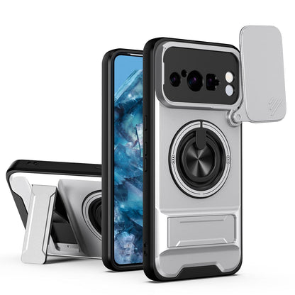 For Google Pixel 8 Pro Lens Sliding Window Multifunctional Magnetic Shockproof Phone Case - Titanium Gray - EDA009380009D