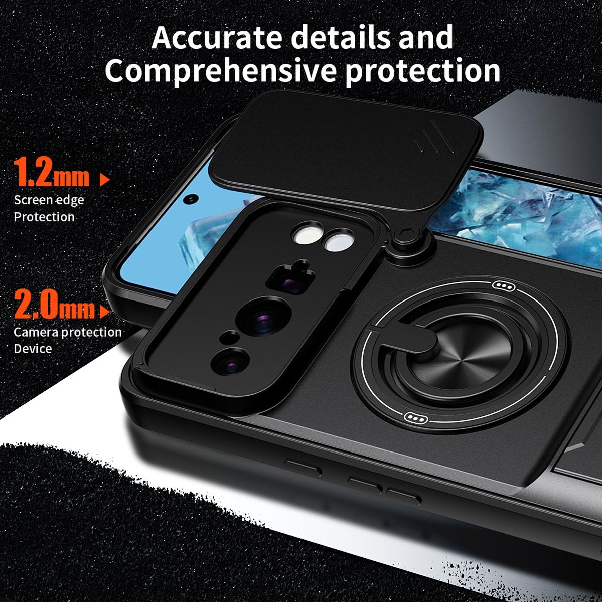 For Google Pixel 8 Pro Lens Sliding Window Multifunctional Magnetic Shockproof Phone Case - Titanium Gray - EDA009380009D