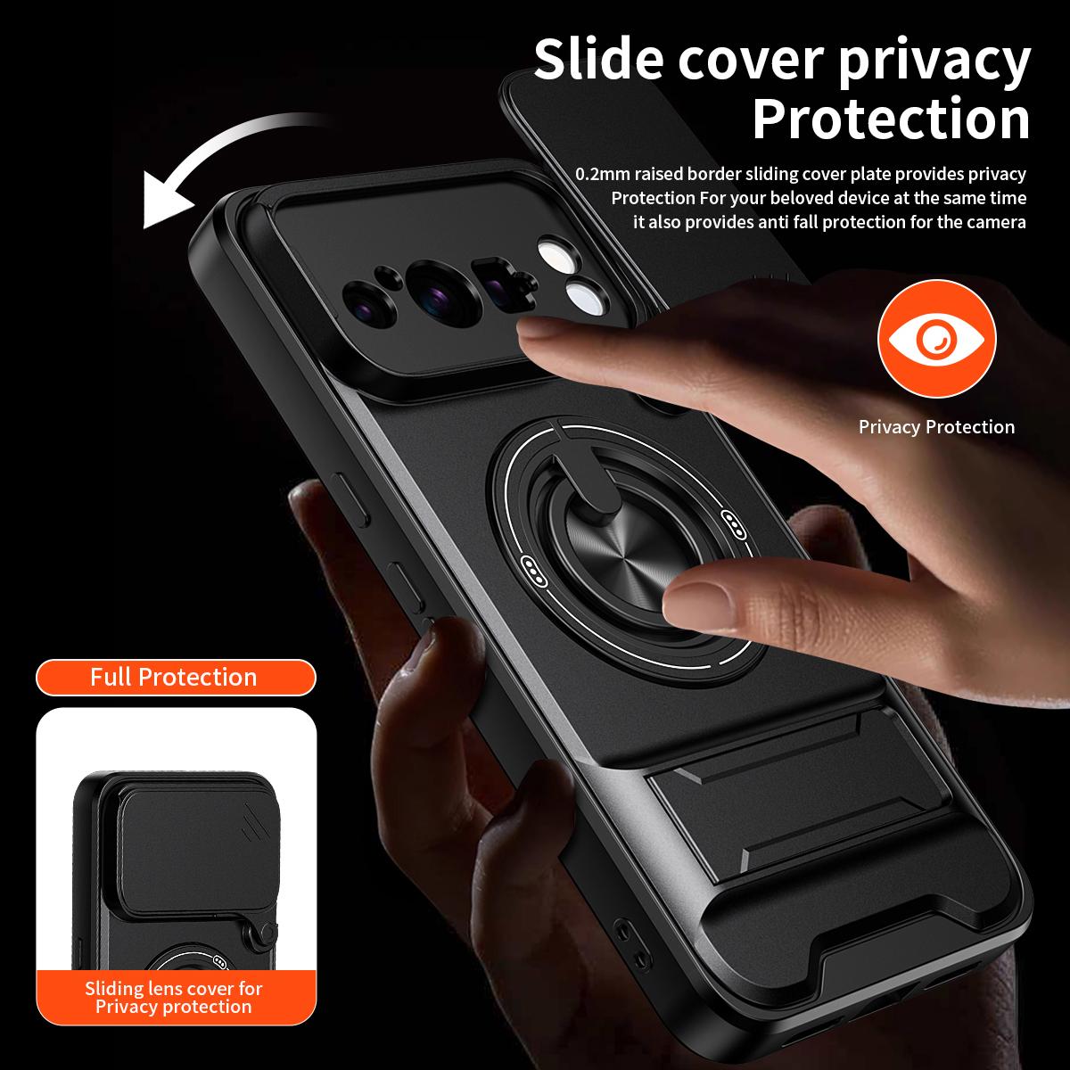 For Google Pixel 8 Pro Lens Sliding Window Multifunctional Magnetic Shockproof Phone Case - Titanium Gray - EDA009380009D