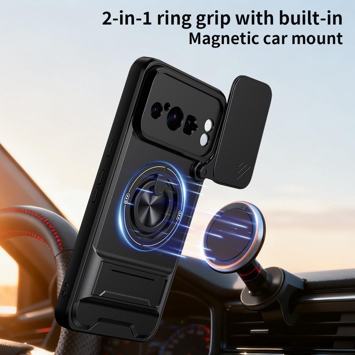 For Google Pixel 8 Pro Lens Sliding Window Multifunctional Magnetic Shockproof Phone Case - Titanium Gray - EDA009380009D